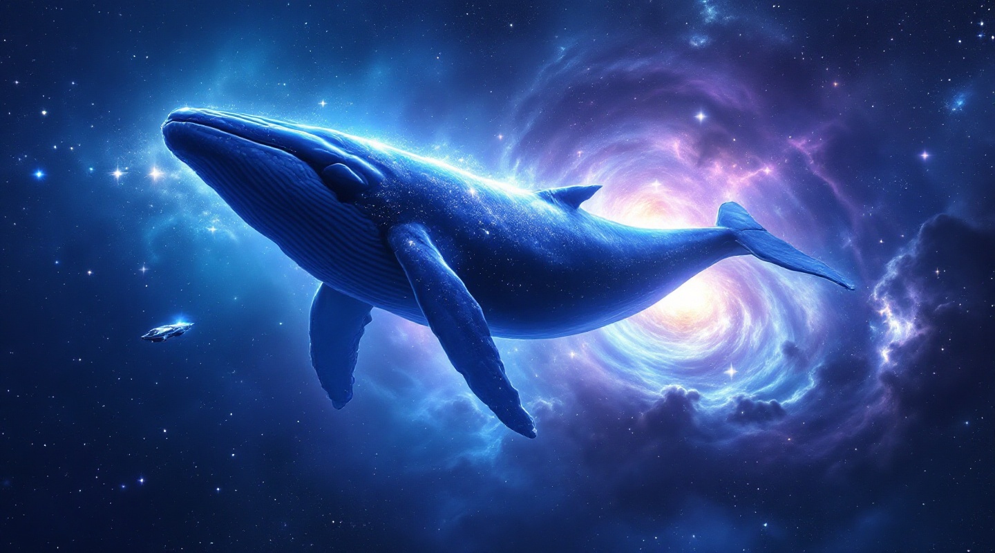 Humpback whale among nebulae
