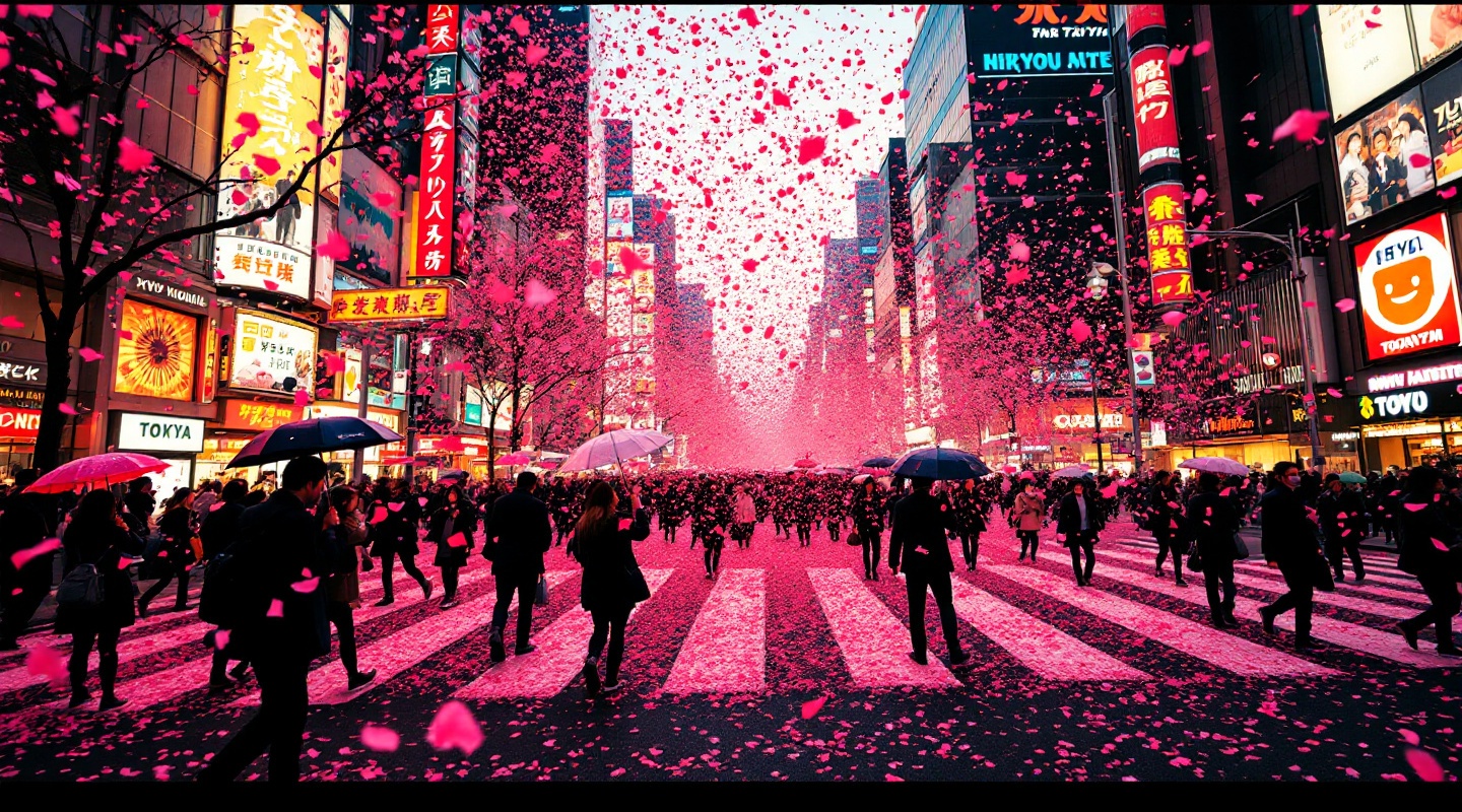 Sakura-buried Shibuya crossing