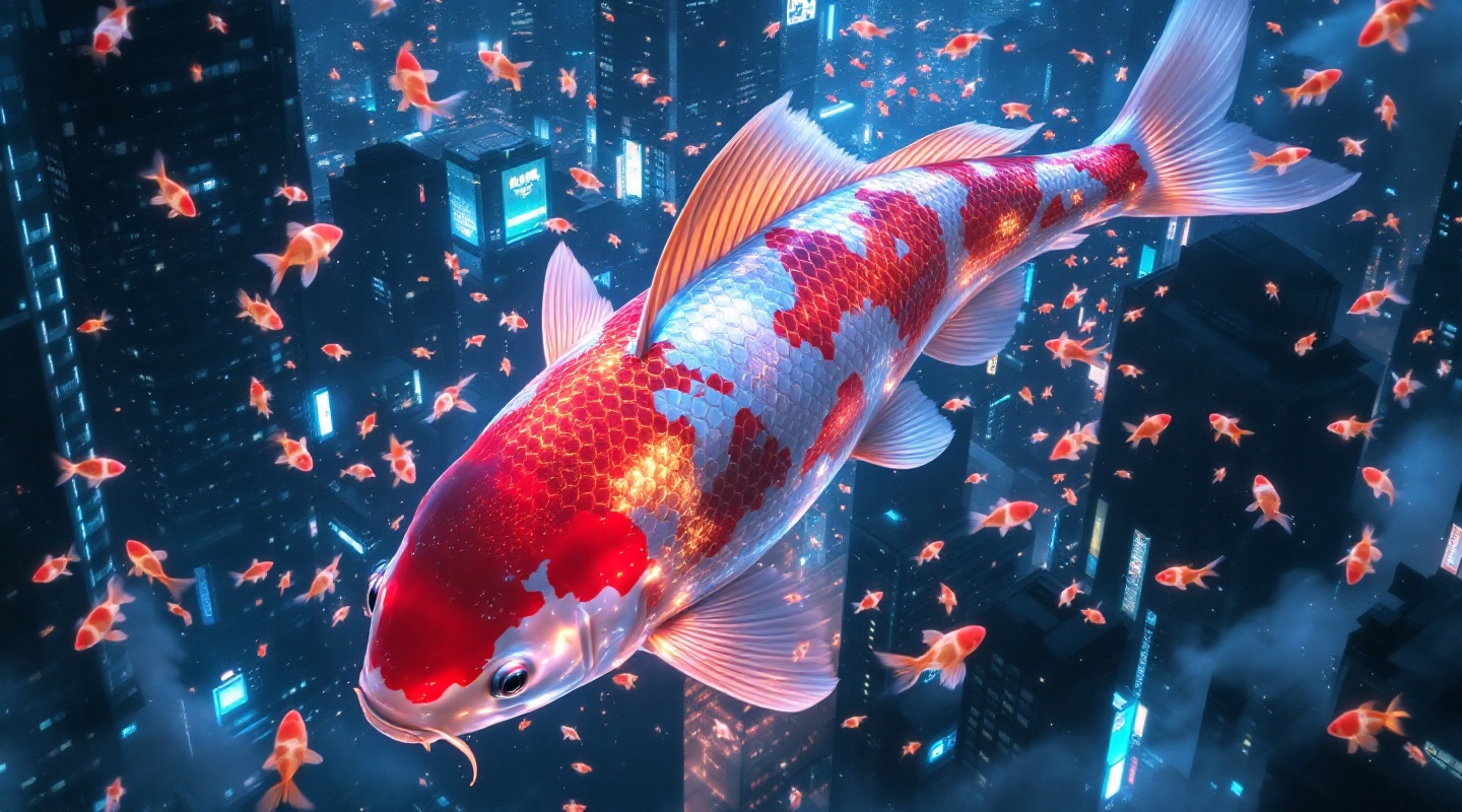 Giant koi flying over Tokyo