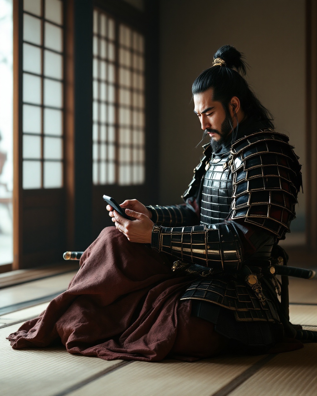 Edo samurai with iPhone